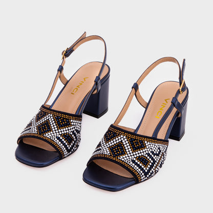 The Nampula Navy Blue Leather Women Slingback Sandal