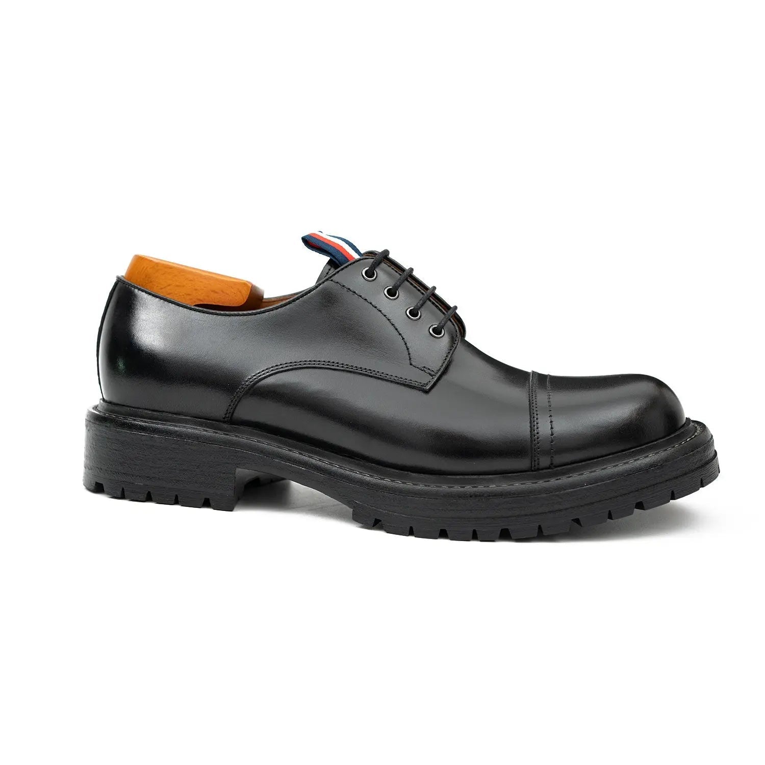 Unknown Brand Premium Big Cap Toe Derby Shoes Black