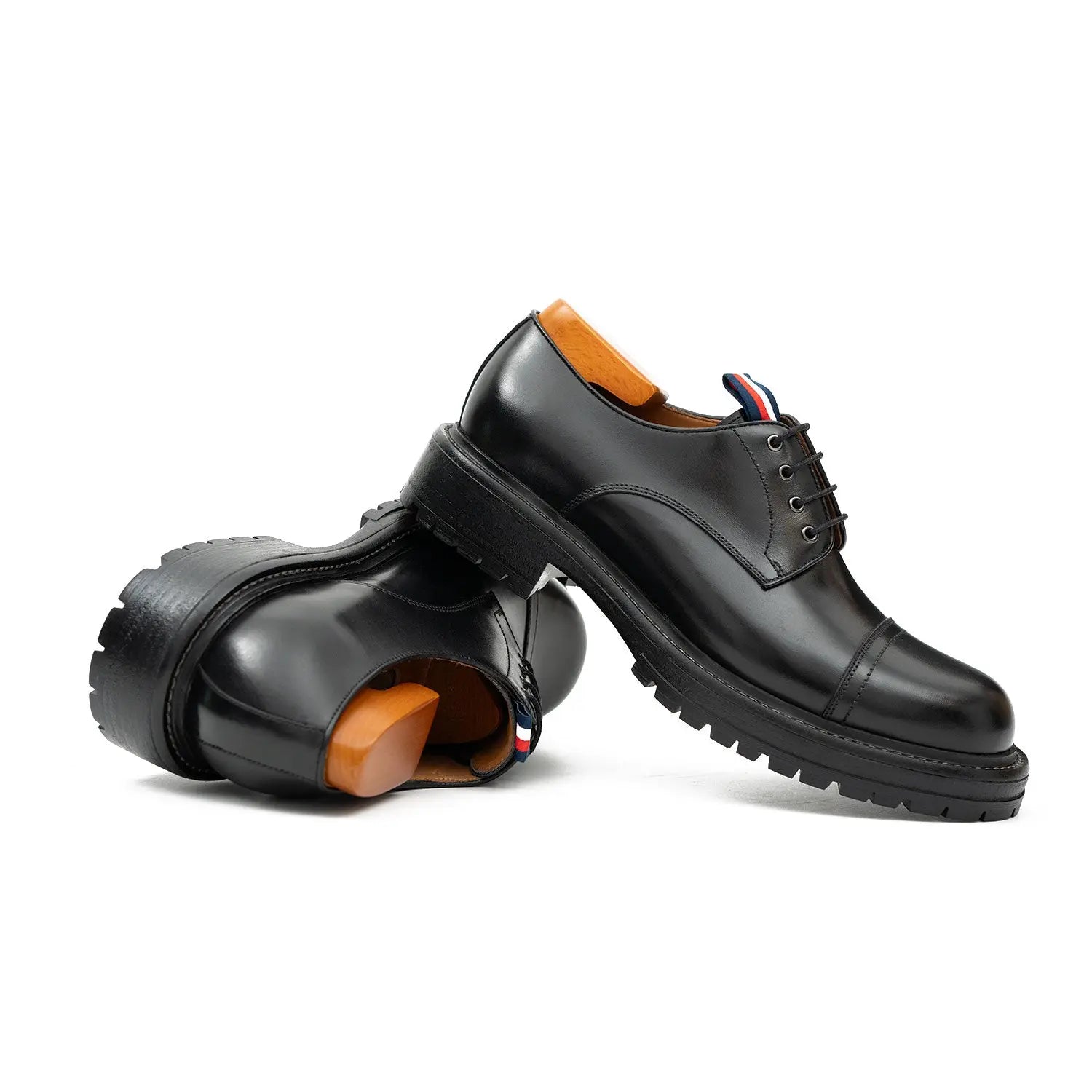 Unknown Brand Premium Big Cap Toe Derby Shoes Black