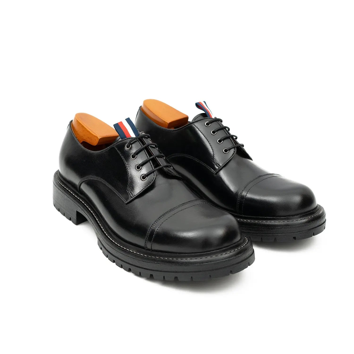 Unknown Brand Premium Big Cap Toe Derby Shoes Black