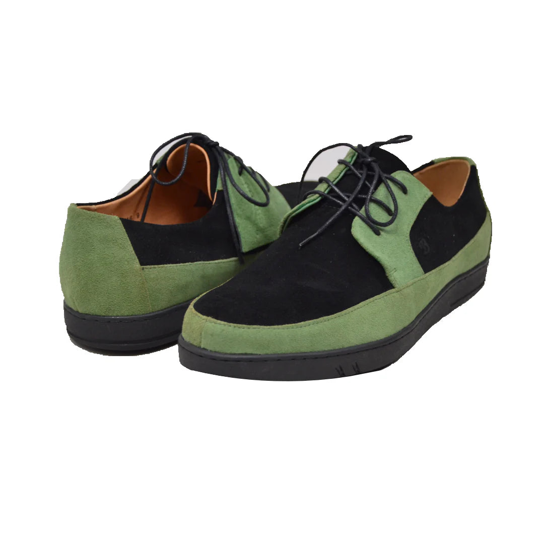 British Walkers Westminster Vintage Bally Style Men's Black and Green Leather and Suede Low Top Sneakers