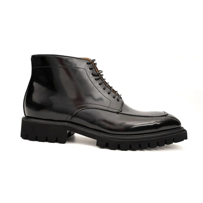 Divinch Black Patent Calfskin Lace Up Lug Sole Boot
