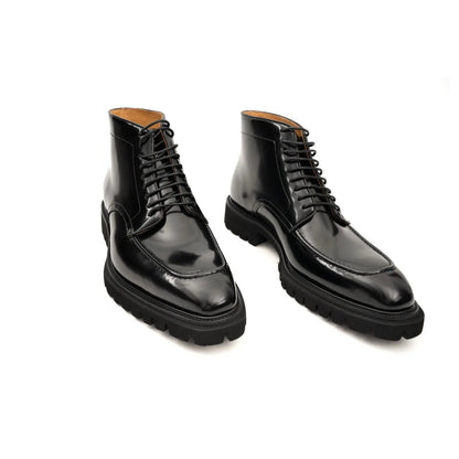 Divinch Black Patent Calfskin Lace Up Lug Sole Boot