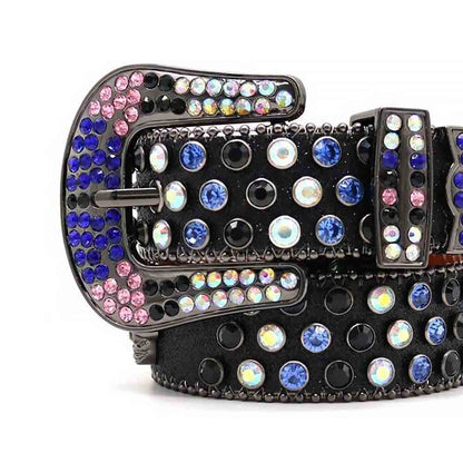 Black Skull Strap With Multi Studded Rhinestone Belt