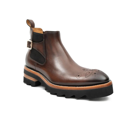 Brogue Chelsea Boots Leather Brown Classic Dress Shoes