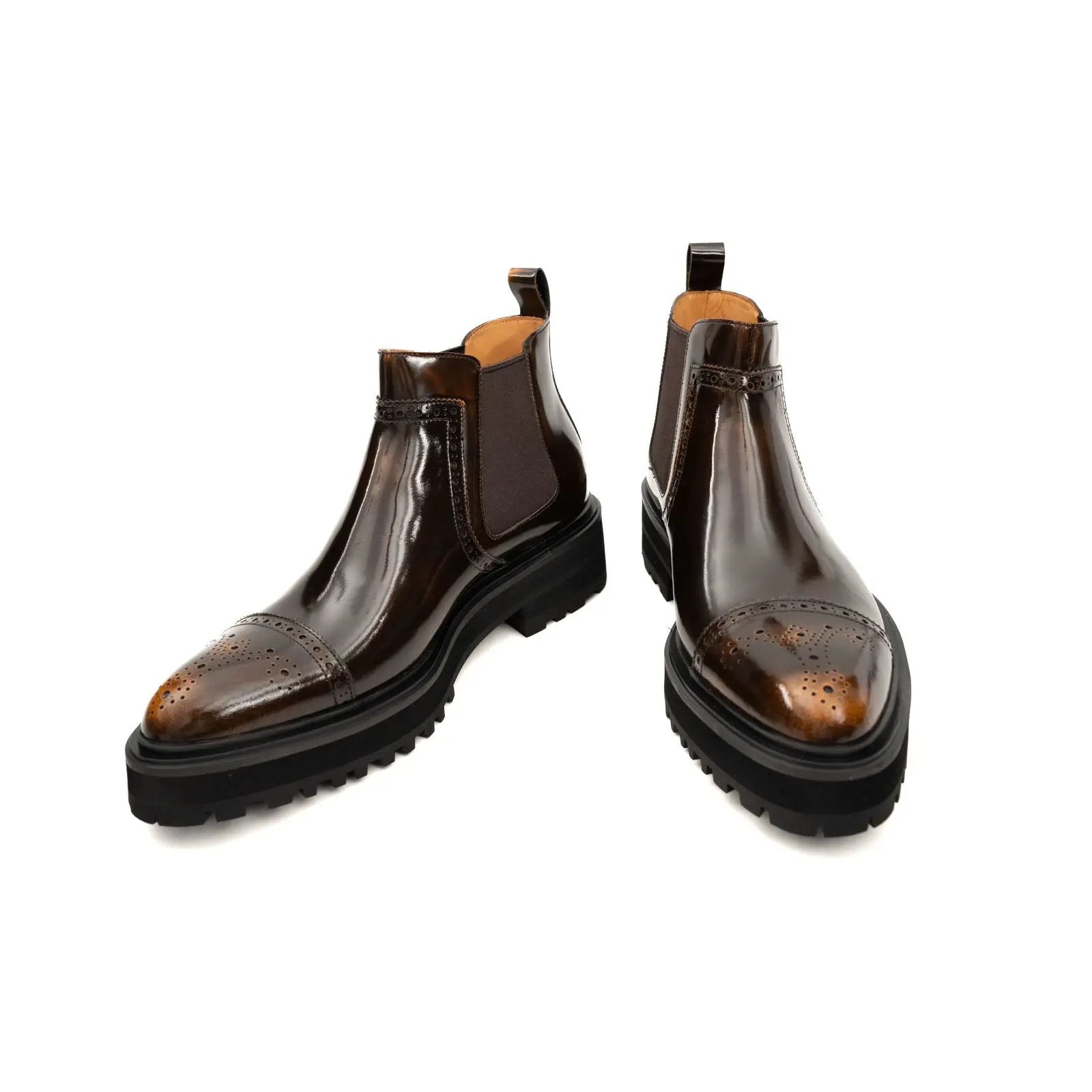 DIVINCH Brogue Chelsea Boot Platform Lug Sole Burnished Calfskin Leather
