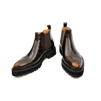 DIVINCH Brogue Chelsea Boot Platform Lug Sole Burnished Calfskin Leather