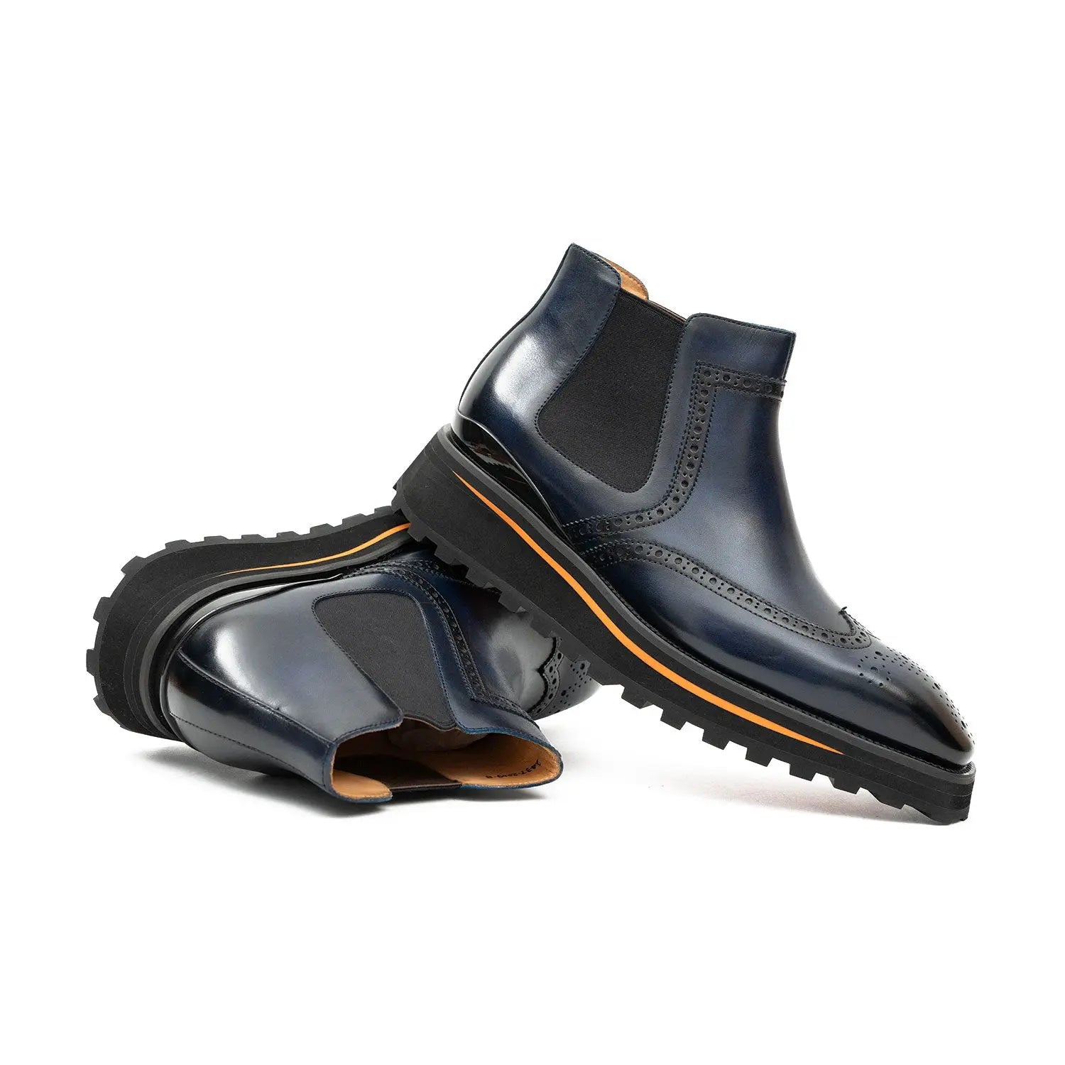 Thick Sole Brogue Chelsea Boot Men's Calf Leather 2891