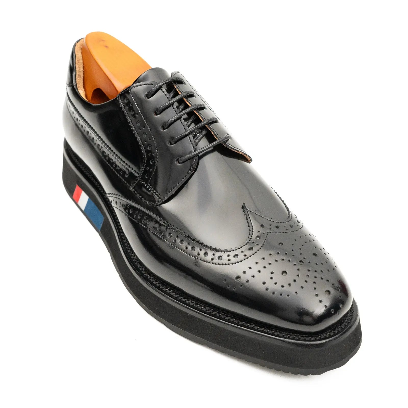 DIVINCH Brogue Wingtip Derby Black Platform Dress Shoe
