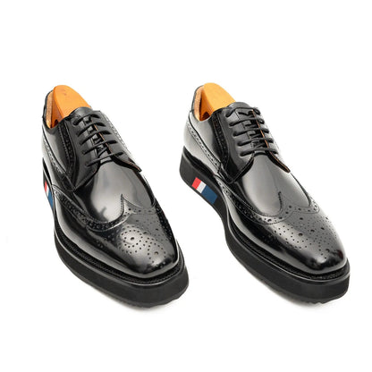 DIVINCH Brogue Wingtip Derby Black Platform Dress Shoe