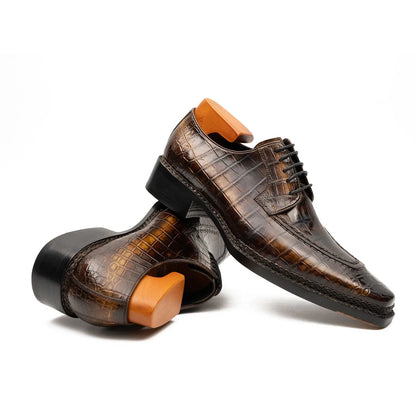 Unknown Brand Crocodile Derby Men’s Crocodile Leather Brown 8014