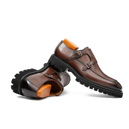 Classic Double Monk Strap Men's Leather Brown Shoes