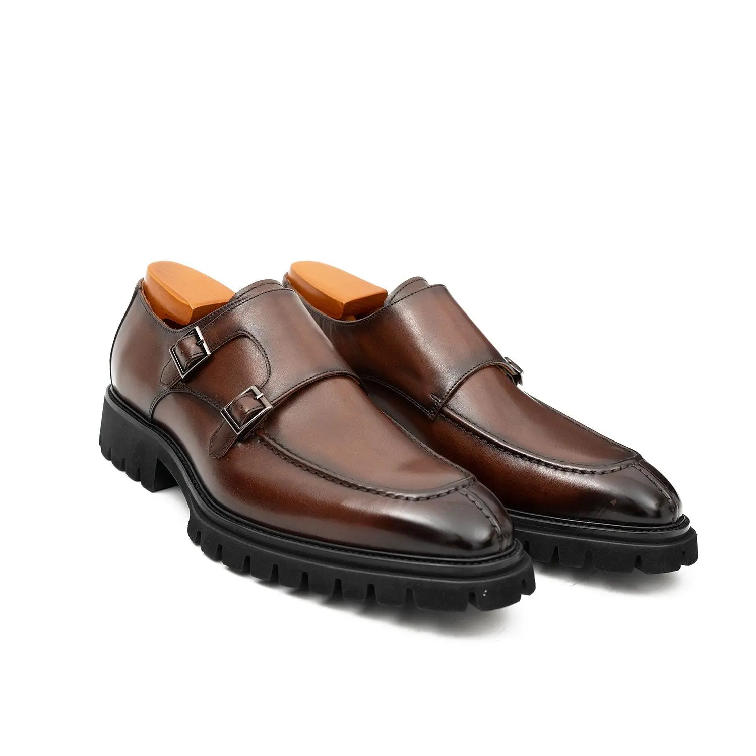 Classic Double Monk Strap Men's Leather Brown Shoes