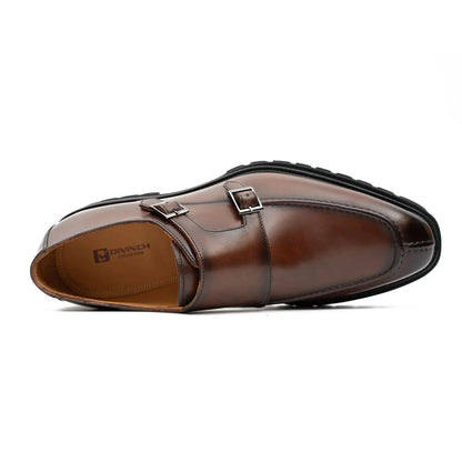 Classic Double Monk Strap Men's Leather Brown Shoes