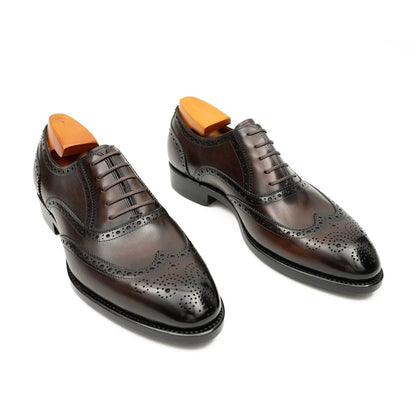 Goodyear Welted Brogue Shoes Classic Men's Leather Brown