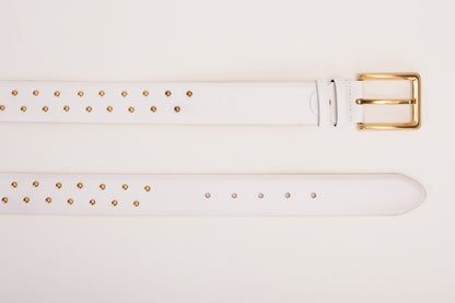 The Jupiter White Leather Spike Leather Belt