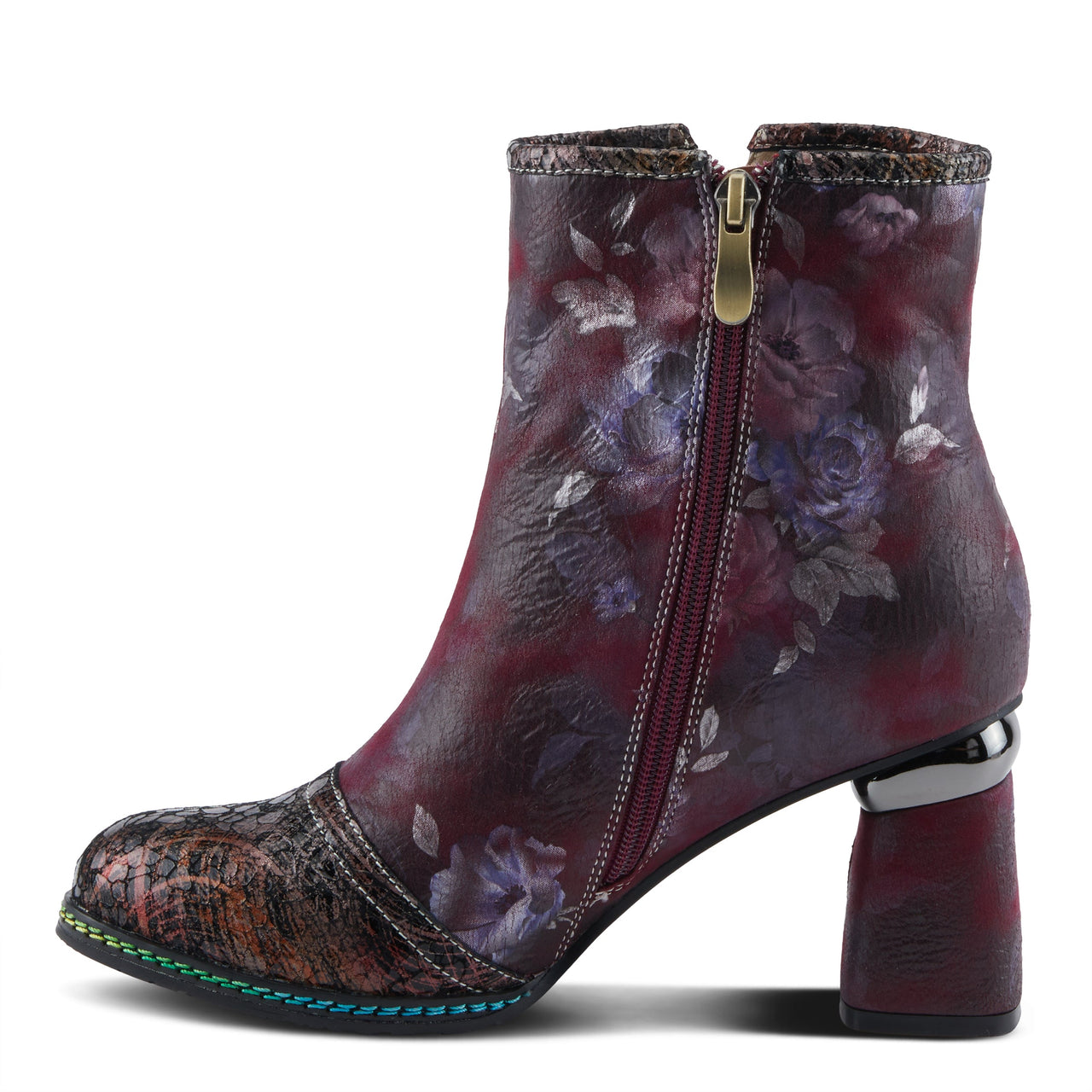 L'Artiste Carre Boots in Tan Leather with Floral Embroidery