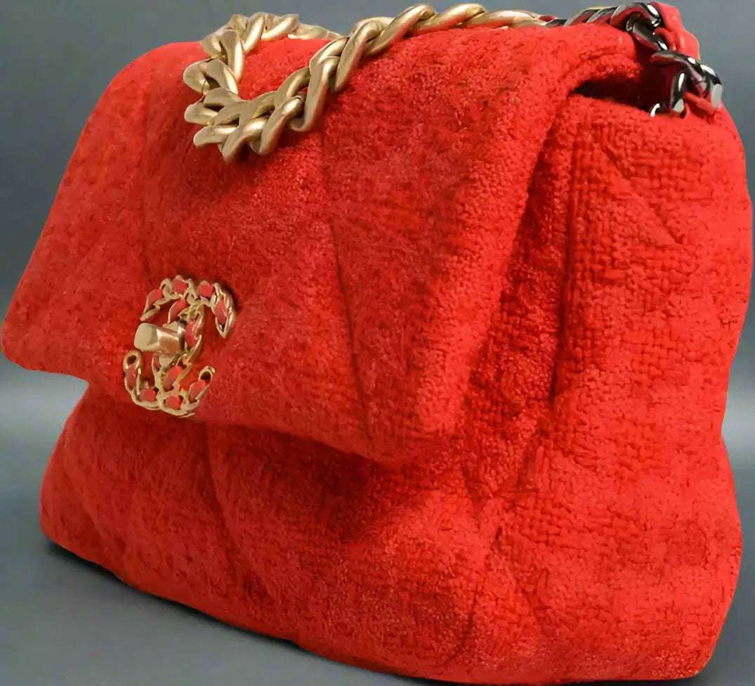 CHANEL (PRELOVED) Red Tweed 2WAY Hand Chain Medium Shoulder Bag Purse