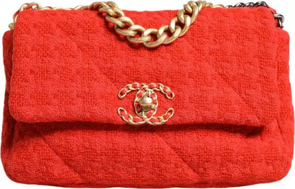 CHANEL (PRELOVED) Red Tweed 2WAY Hand Chain Medium Shoulder Bag Purse