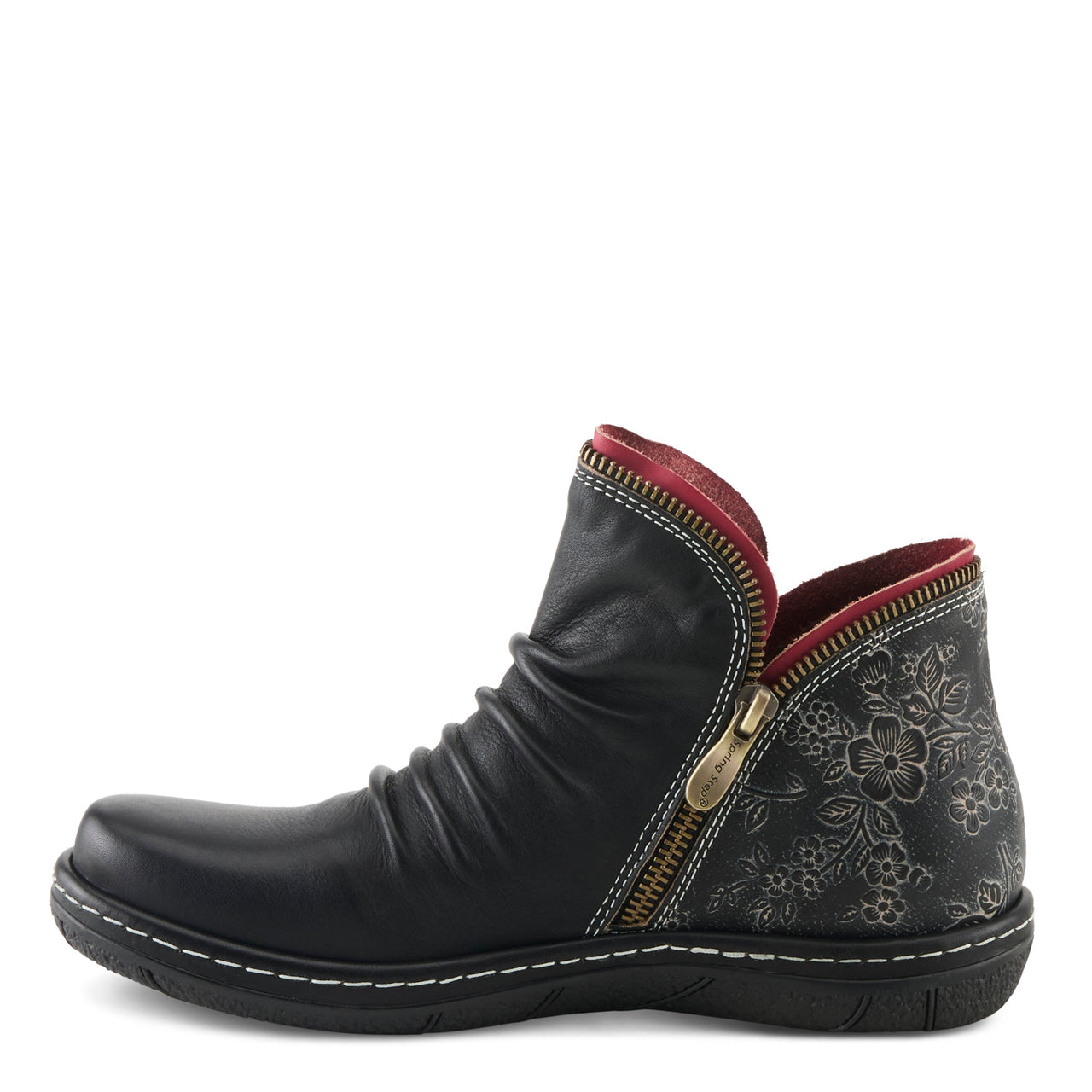 Beautiful L'ARTISTE CHESAPEAKE BOOTS in brick red leather adorned with hand-painted floral detail