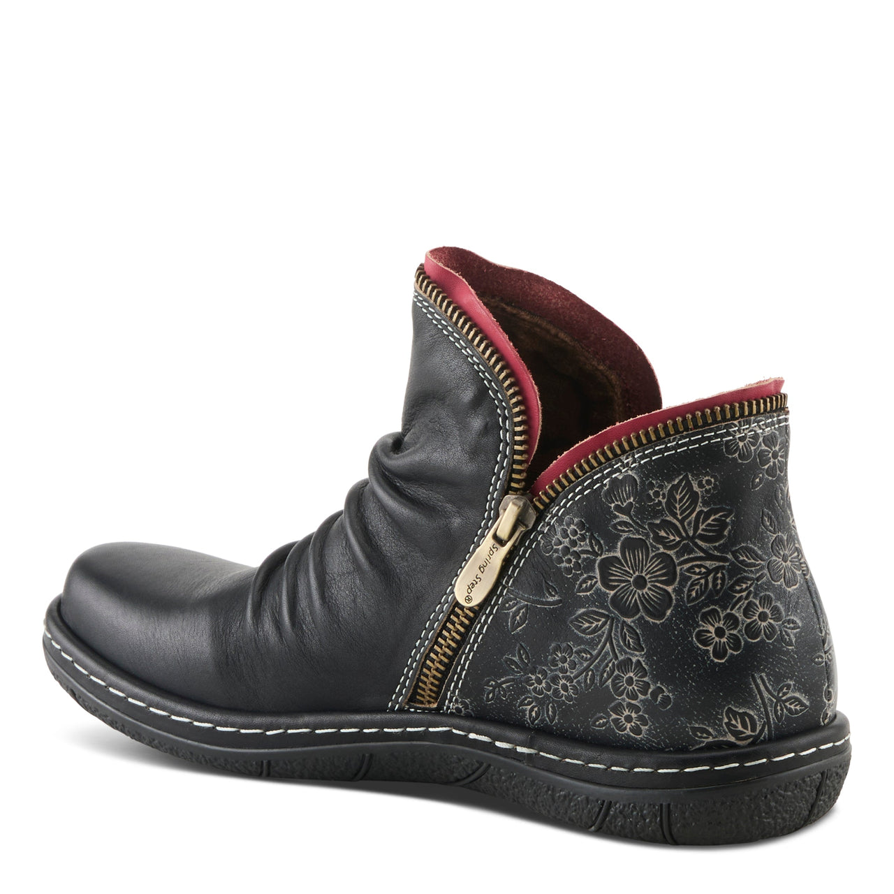 Ravishing L'ARTISTE CHESAPEAKE BOOTS in plum leather adorned with beautiful floral pattern