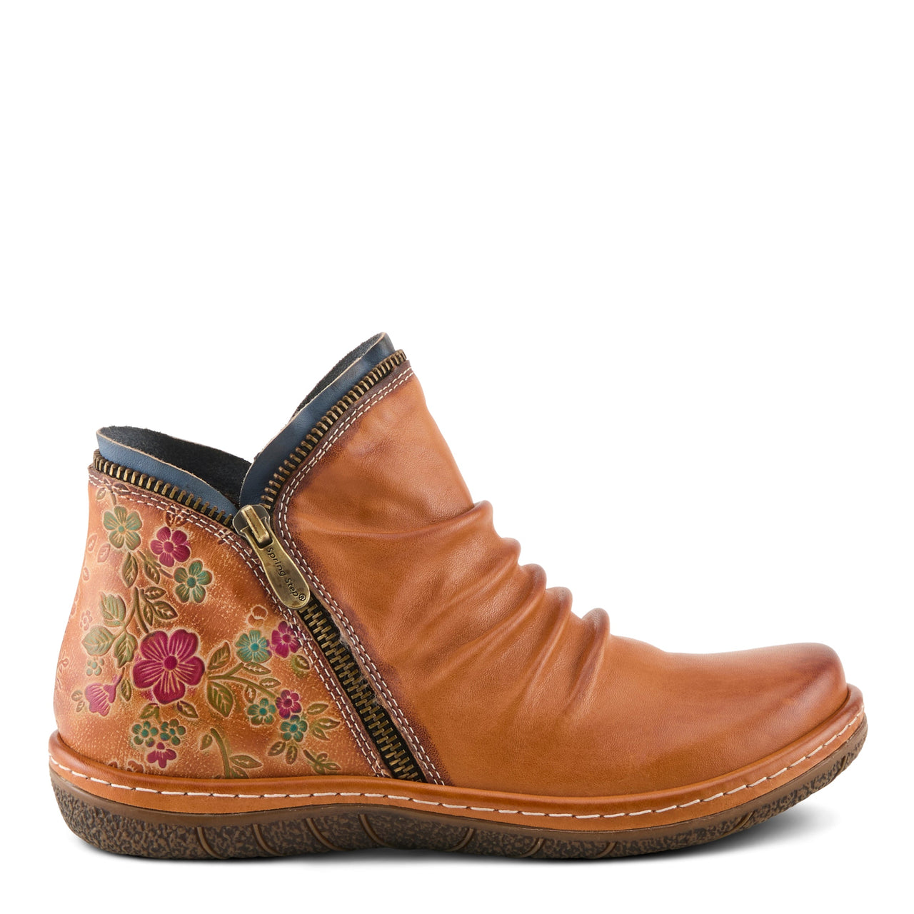 Gorgeous L'ARTISTE CHESAPEAKE BOOTS in cognac brown leather with eye-catching floral design