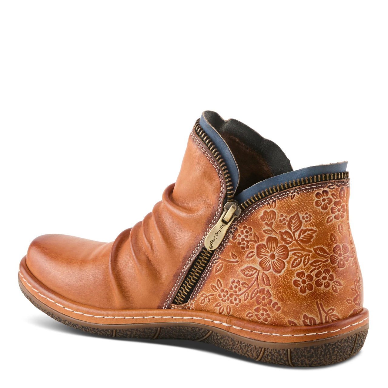 Classic L'ARTISTE CHESAPEAKE BOOTS in taupe leather with vintage-inspired floral pattern