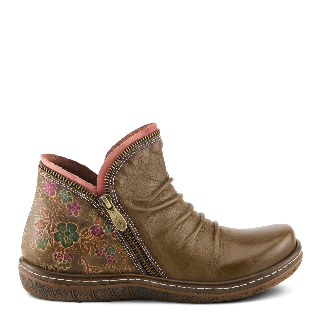 Fashionable L'ARTISTE CHESAPEAKE BOOTS in distressed leather with colorful floral motif