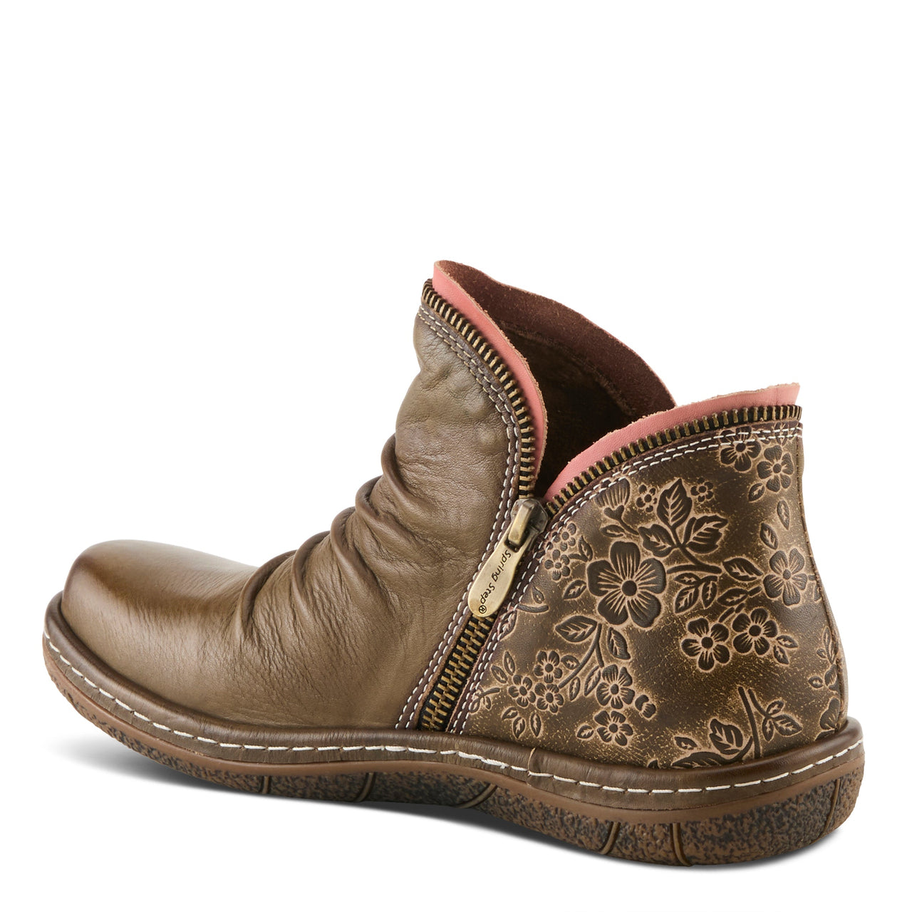 Unique L'ARTISTE CHESAPEAKE BOOTS in mustard yellow leather with intricate floral design