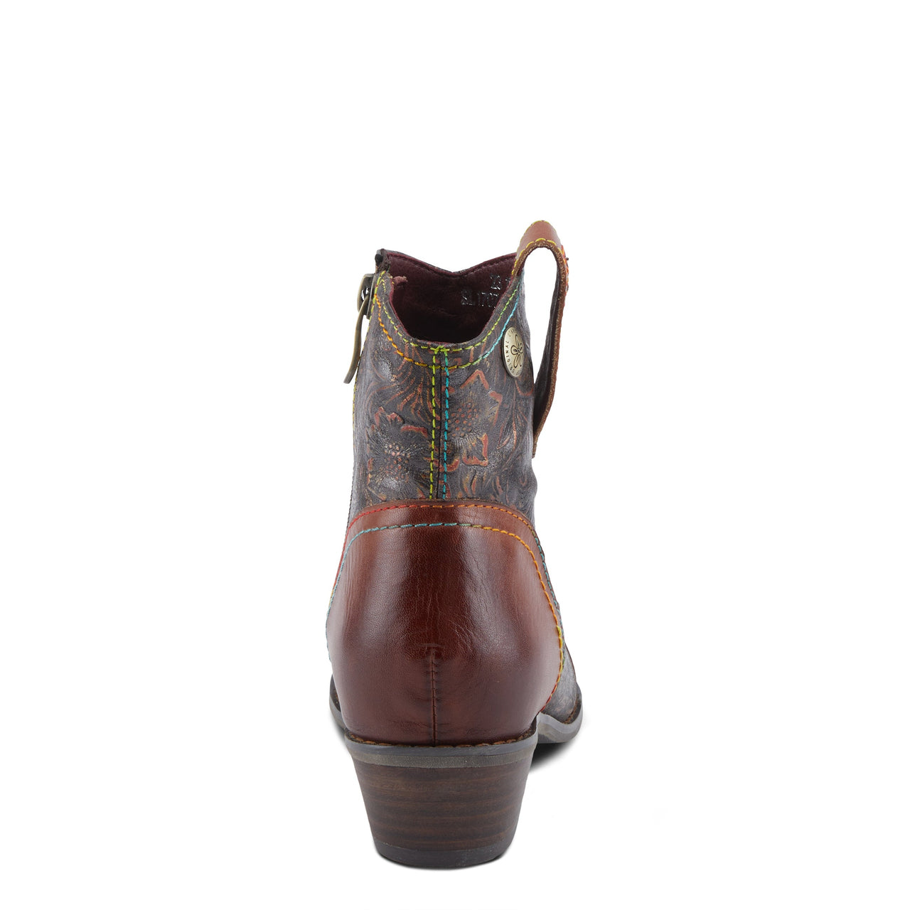 L'ARTISTE COUNTRYPOP-ROSE BOOTS in pink and brown leather, embroidered with floral designs