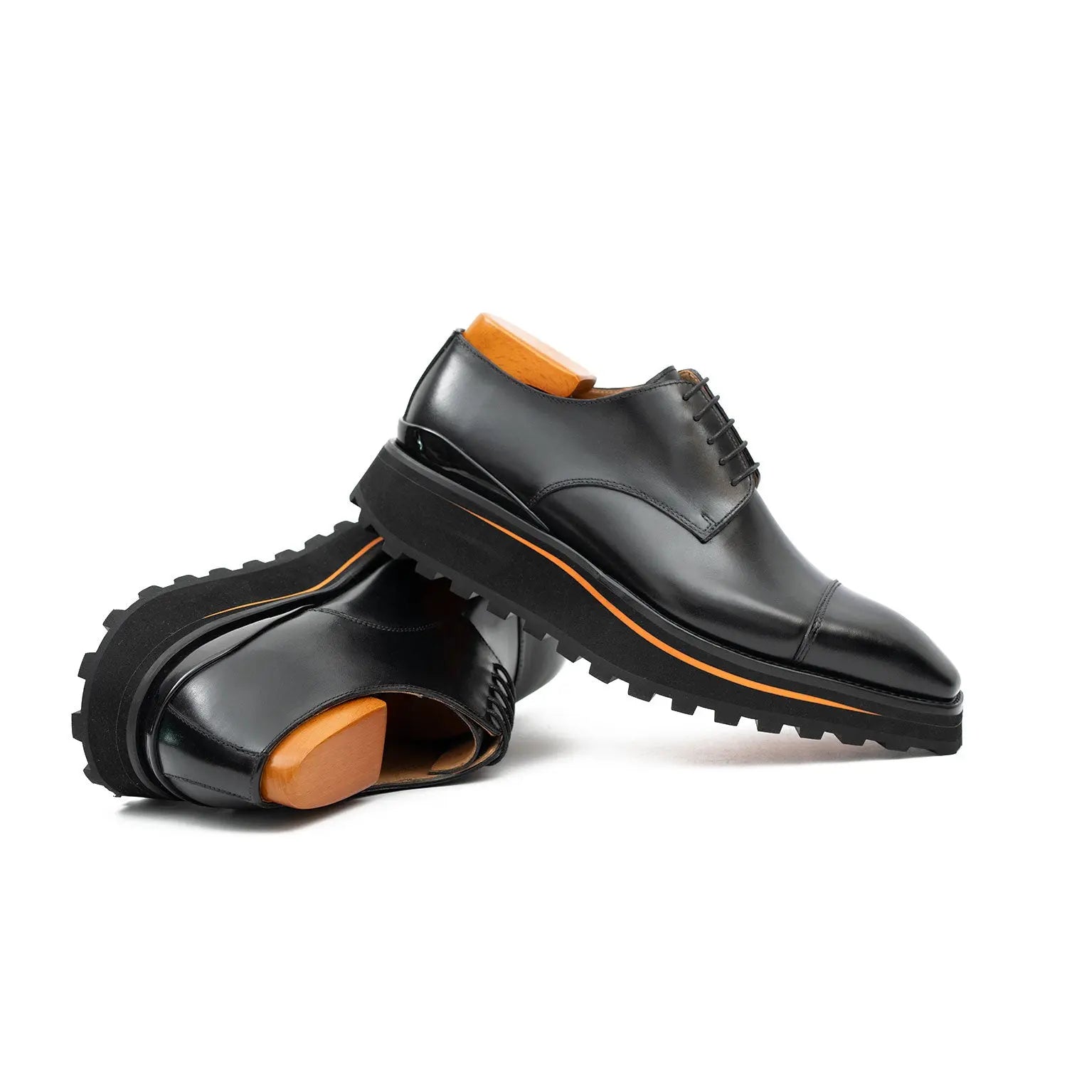 Three Quarters Derby Calf Leather Dress Shoes Black