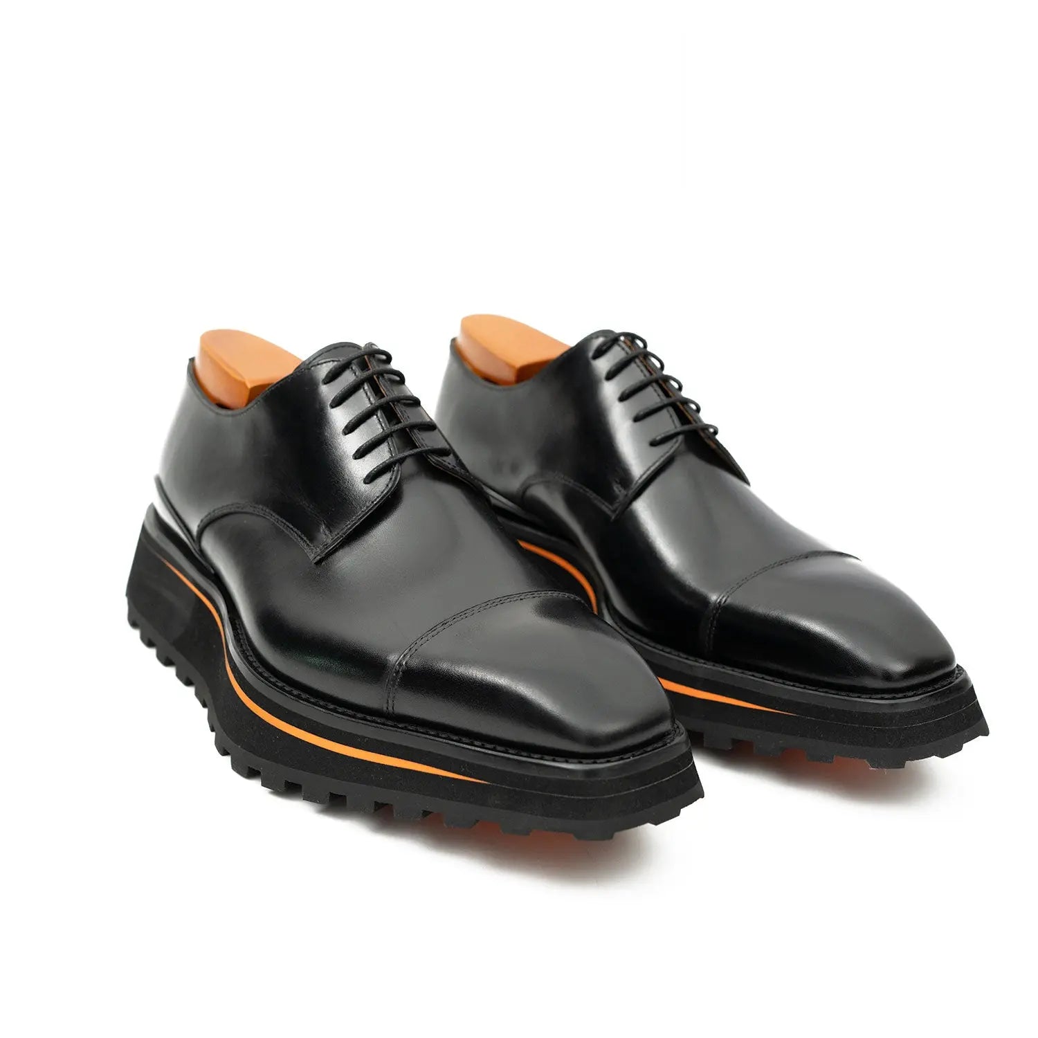 Three Quarters Derby Calf Leather Dress Shoes Black