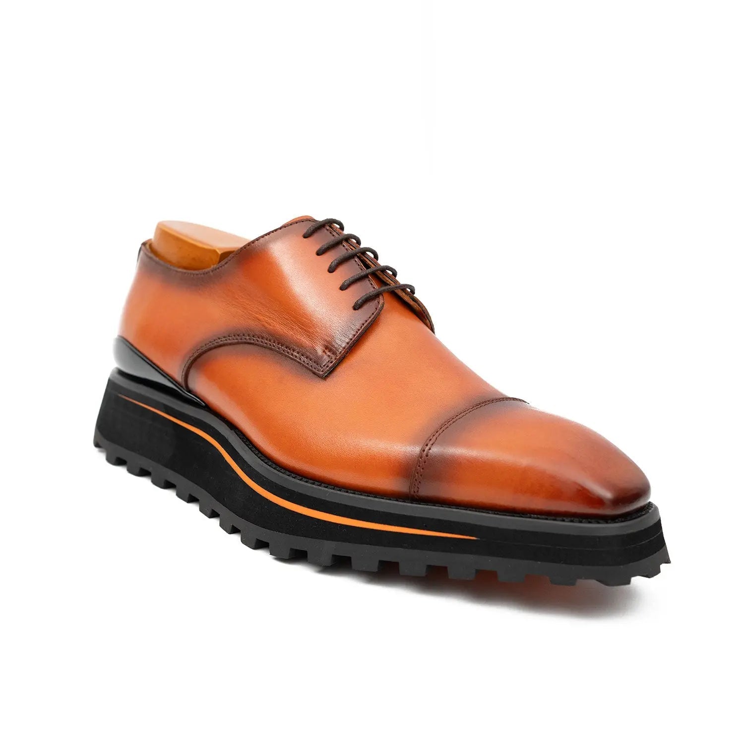 Three Quarters Derby Dress Shoes Calf Leather Brown