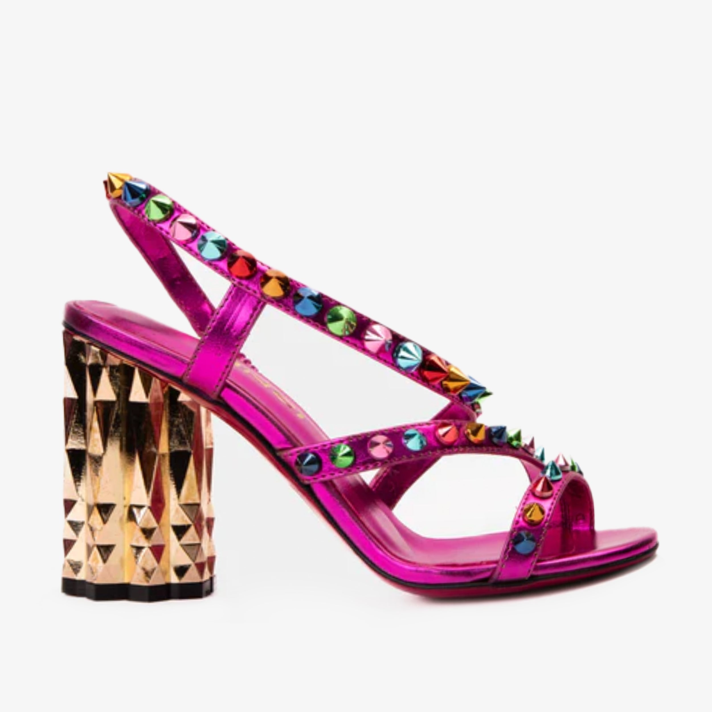 The Caris Fuchsia Block Heel Spike Leather Women Sandal Final Sale!