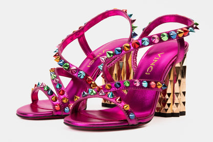The Caris Fuchsia Block Heel Spike Leather Women Sandal Final Sale!