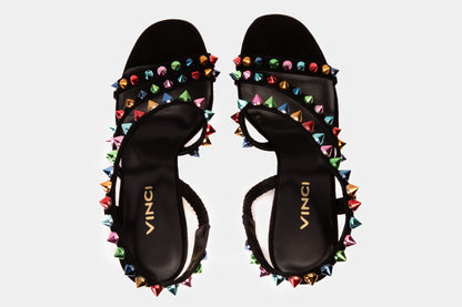 The Caris Black Block Heel Spike Leather Women Sandal Final Sale!