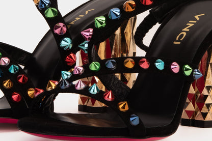 The Caris Black Block Heel Spike Leather Women Sandal Final Sale!