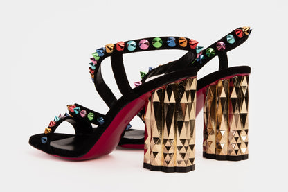 The Caris Black Block Heel Spike Leather Women Sandal Final Sale!