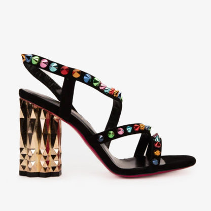 The Caris Black Block Heel Spike Leather Women Sandal Final Sale!