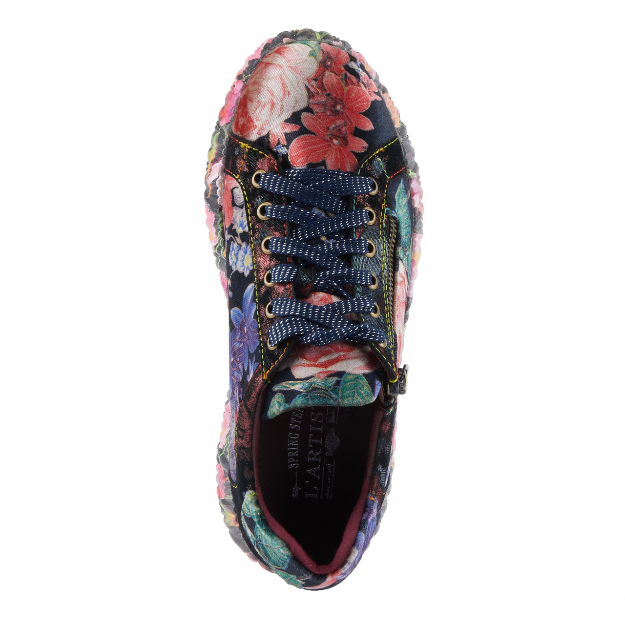 Women's L'ARTISTE DALLYN SNEAKERS in teal with hand-painted leather, lace-up closure, and cushioned footbed