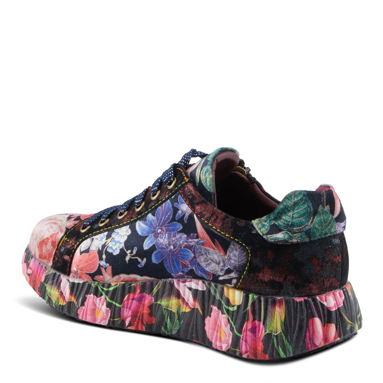 L'ARTISTE DALLYN SNEAKERS in pink featuring hand-painted leather, lace-up closure, and vibrant floral design