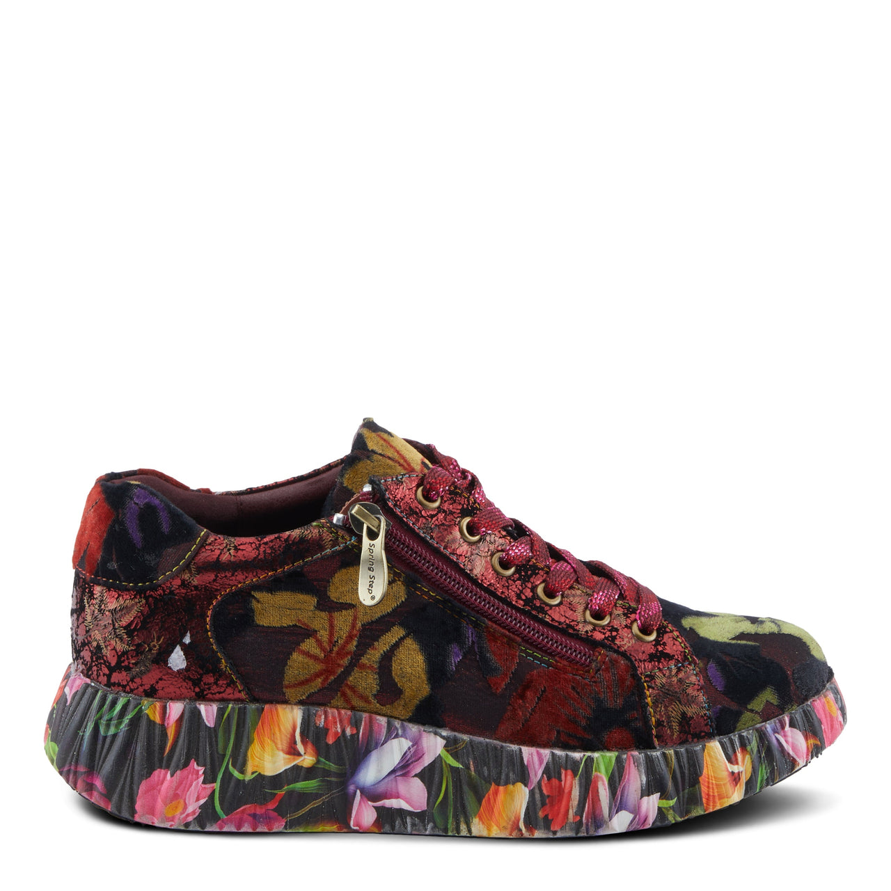 Stylish L'ARTISTE DALLYN SNEAKERS in red with hand-painted leather and flexible rubber outsoles