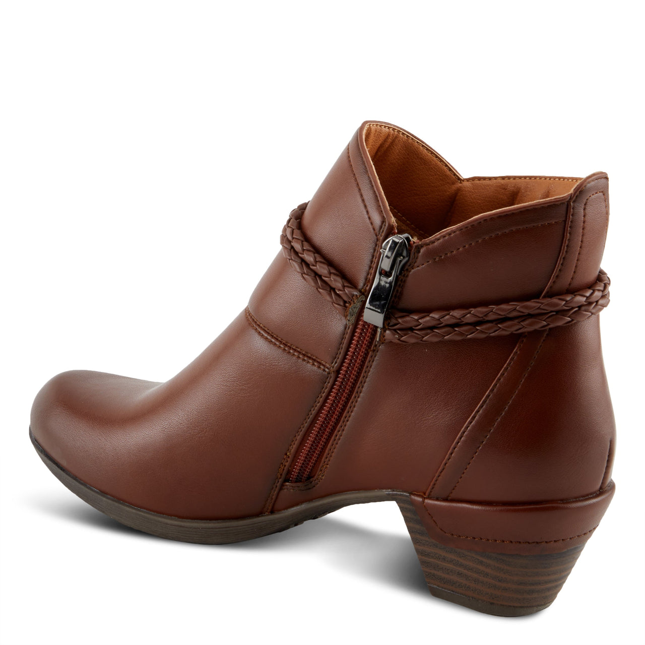  Two-tone leather riding boots with side zipper and buckle detail