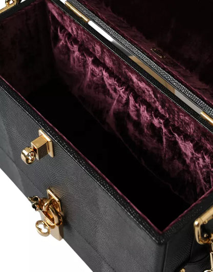 DOLCE & GABANA BLACK LIZARD EMBOSSED CALFSKIN LEATHER DOUBLE BOX BAG