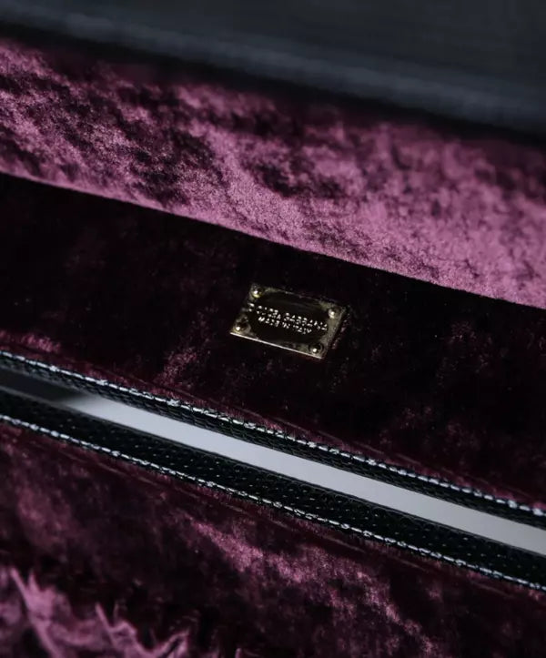 DOLCE & GABANA BLACK LIZARD EMBOSSED CALFSKIN LEATHER DOUBLE BOX BAG