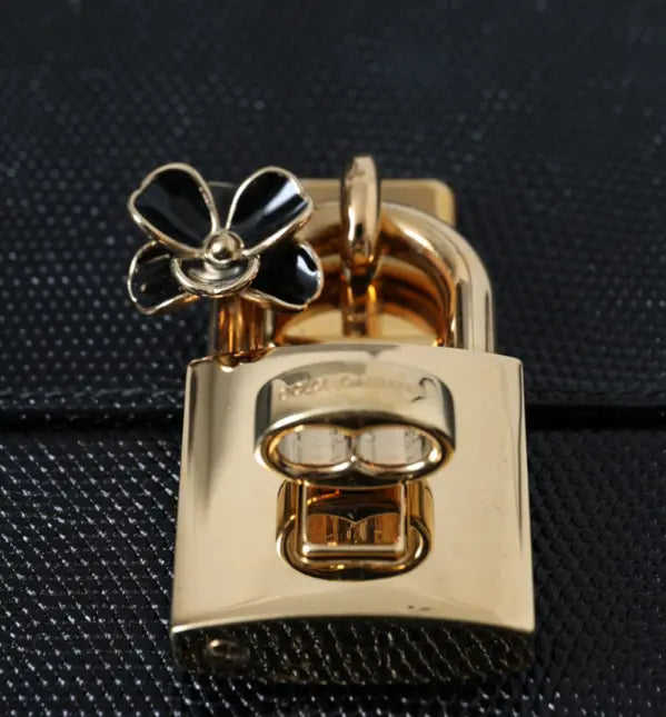 DOLCE & GABANA BLACK LIZARD EMBOSSED CALFSKIN LEATHER DOUBLE BOX BAG