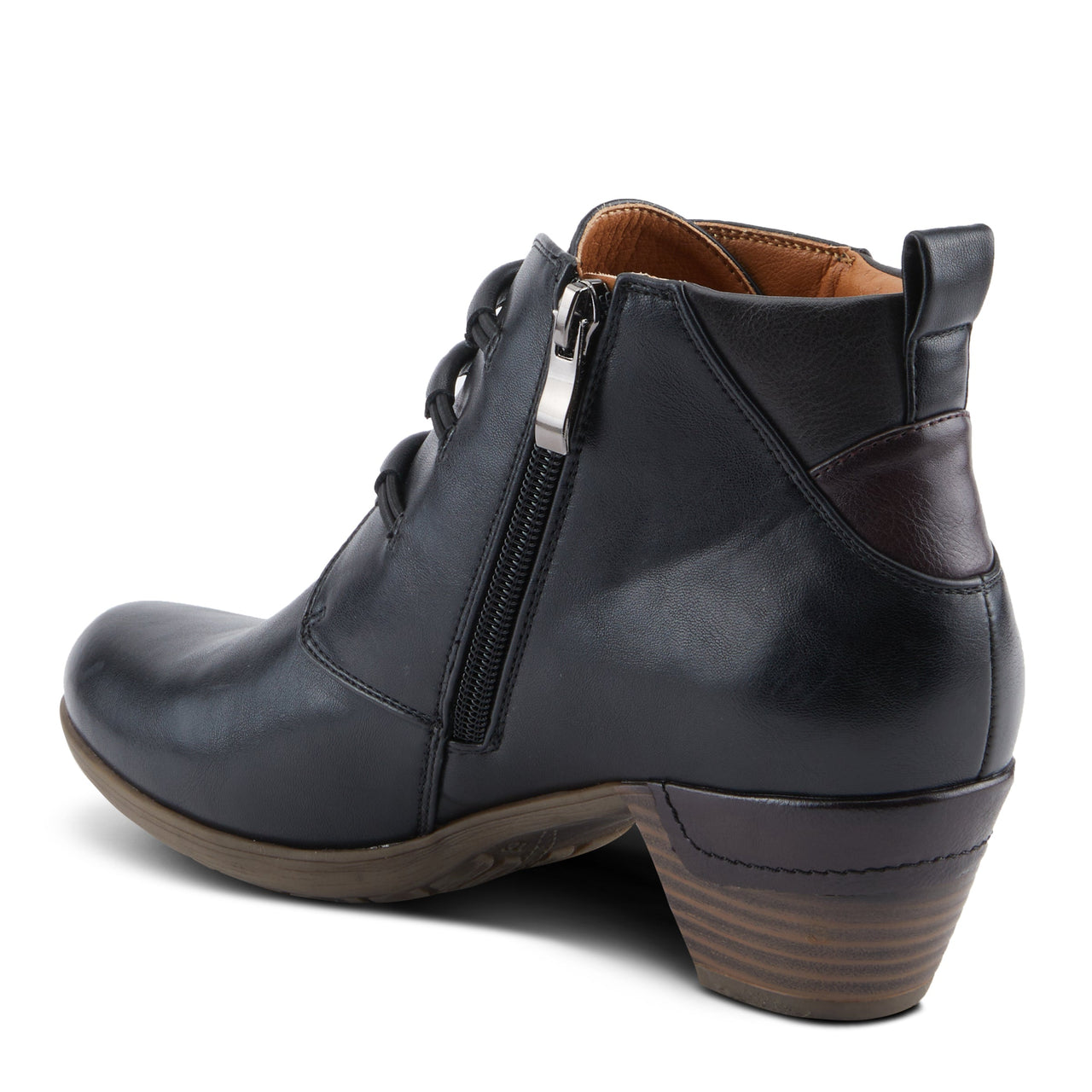 Black leather PATRIZIA DEJAH BOOTS with buckle accents and chunky heel