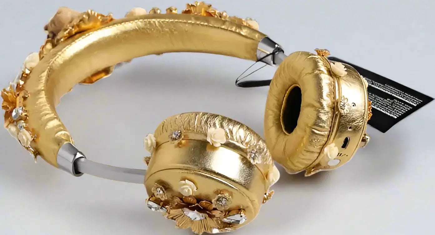 Dolce & Gabbana Gold Leather Floral Crystal Angel Headset Headphones