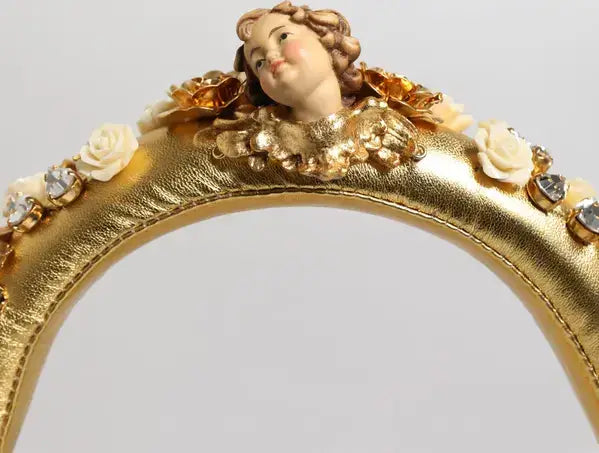 Dolce & Gabbana Gold Leather Floral Crystal Angel Headset Headphones