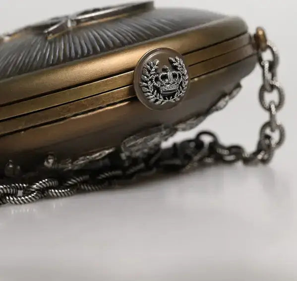 Dolce & Gabbana Gold Brass Metal DG Crown Clutch Crossbody Bag